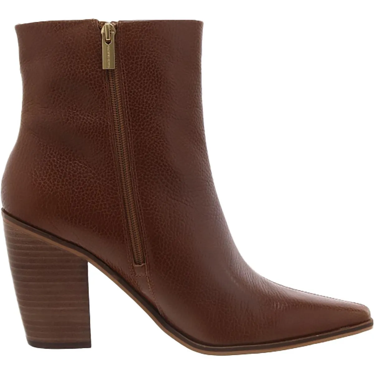 Allie Womens Leather Stacked Heel Booties