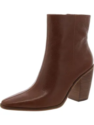 Allie Womens Leather Stacked Heel Booties