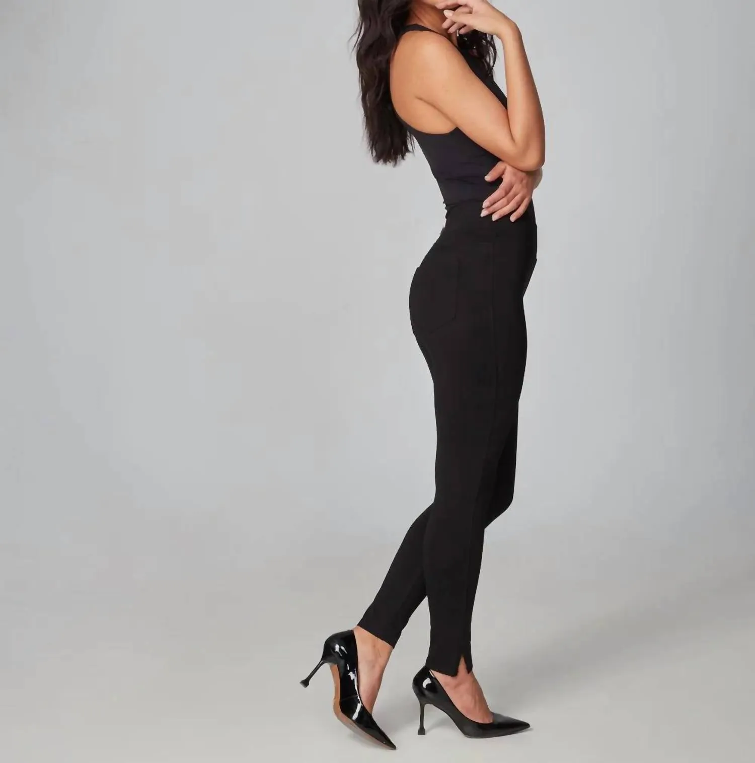 Anna-J Mid Rise Leggings In Black