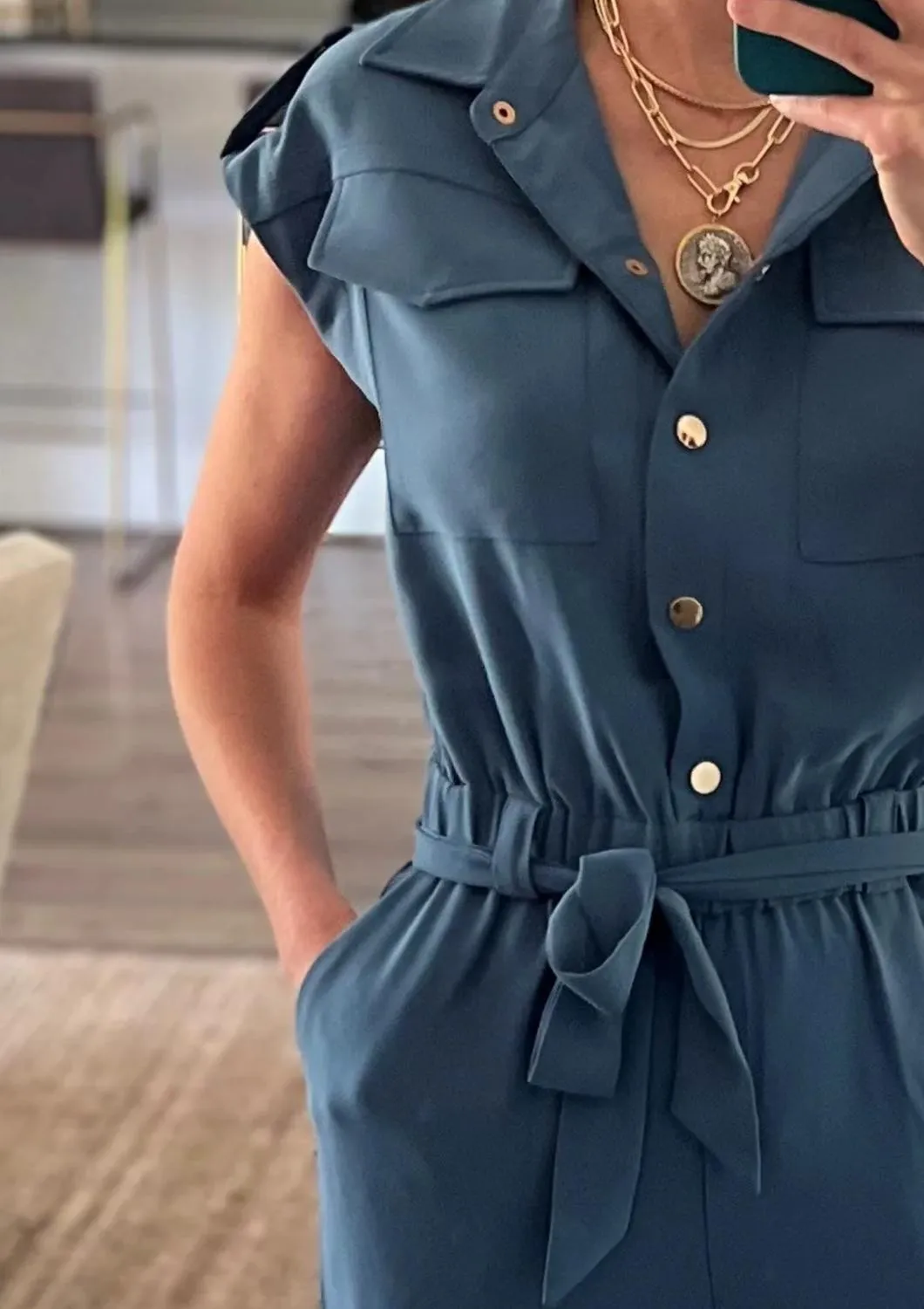 Belted Jumpsuit In Whale Blue