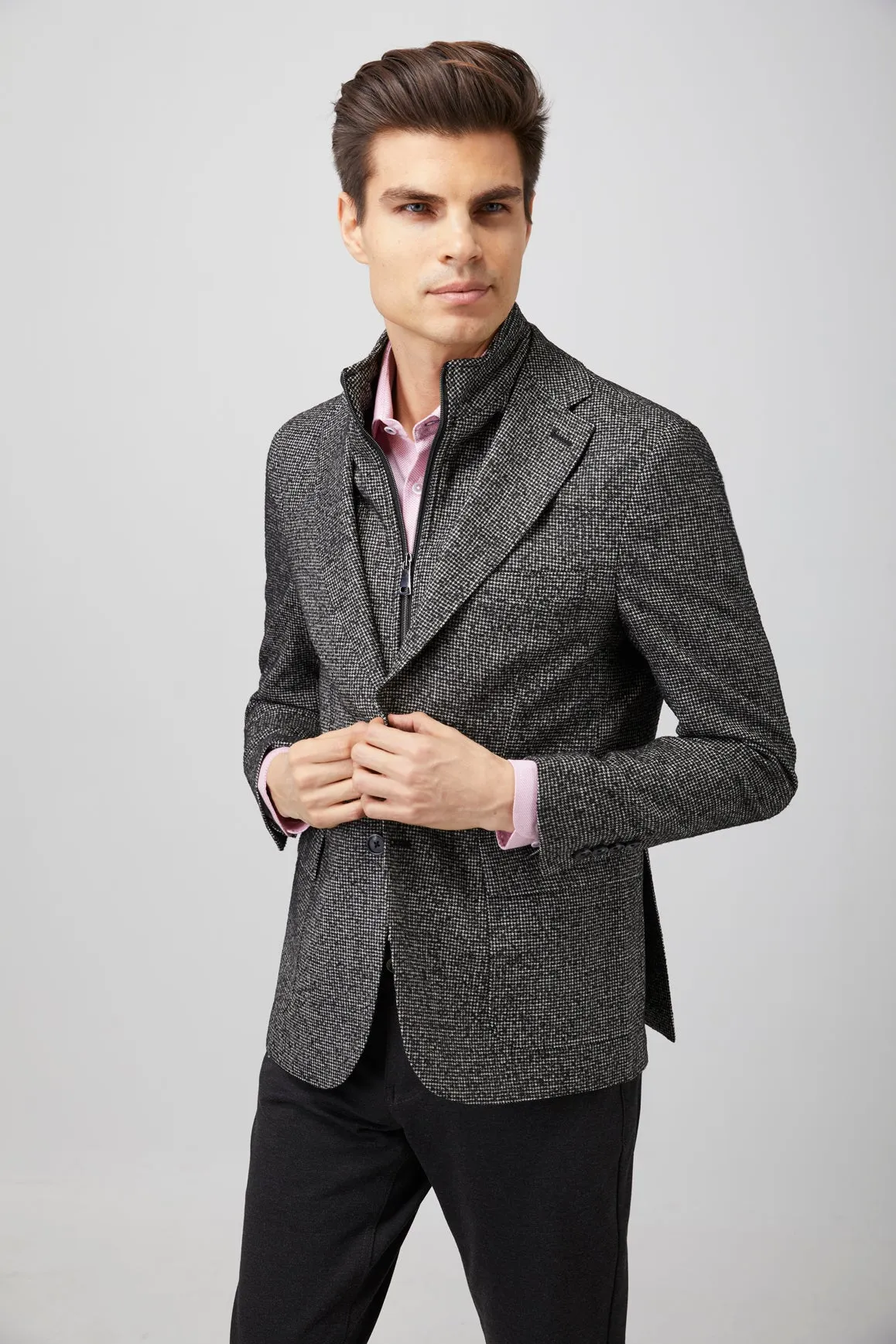 Black and White Zip Up Houndstooth Sportcoat