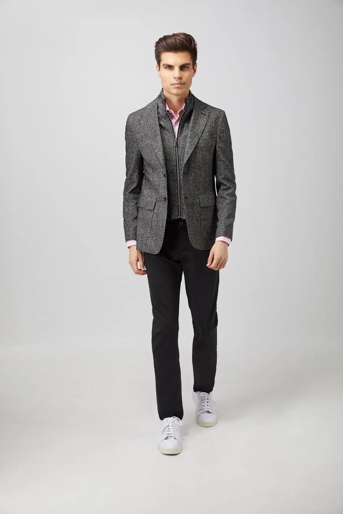 Black and White Zip Up Houndstooth Sportcoat