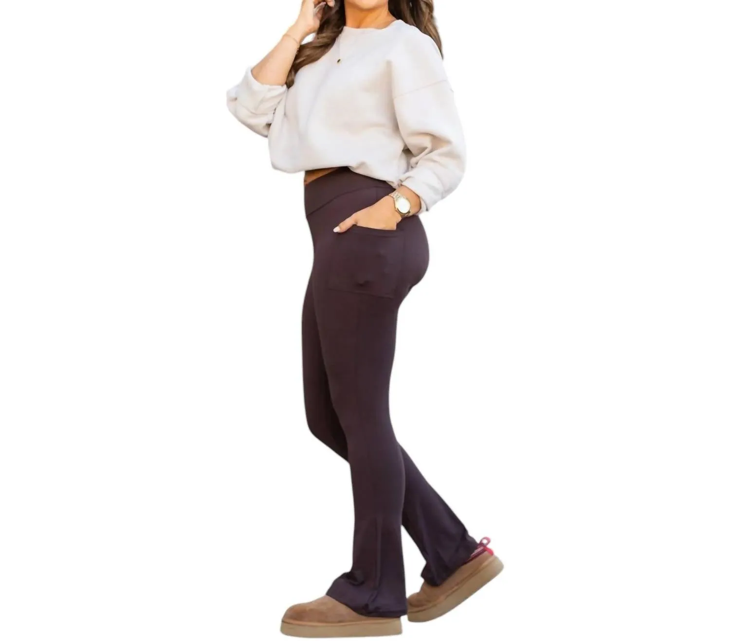 Brandy Flare Leggings With Pockets In Brown