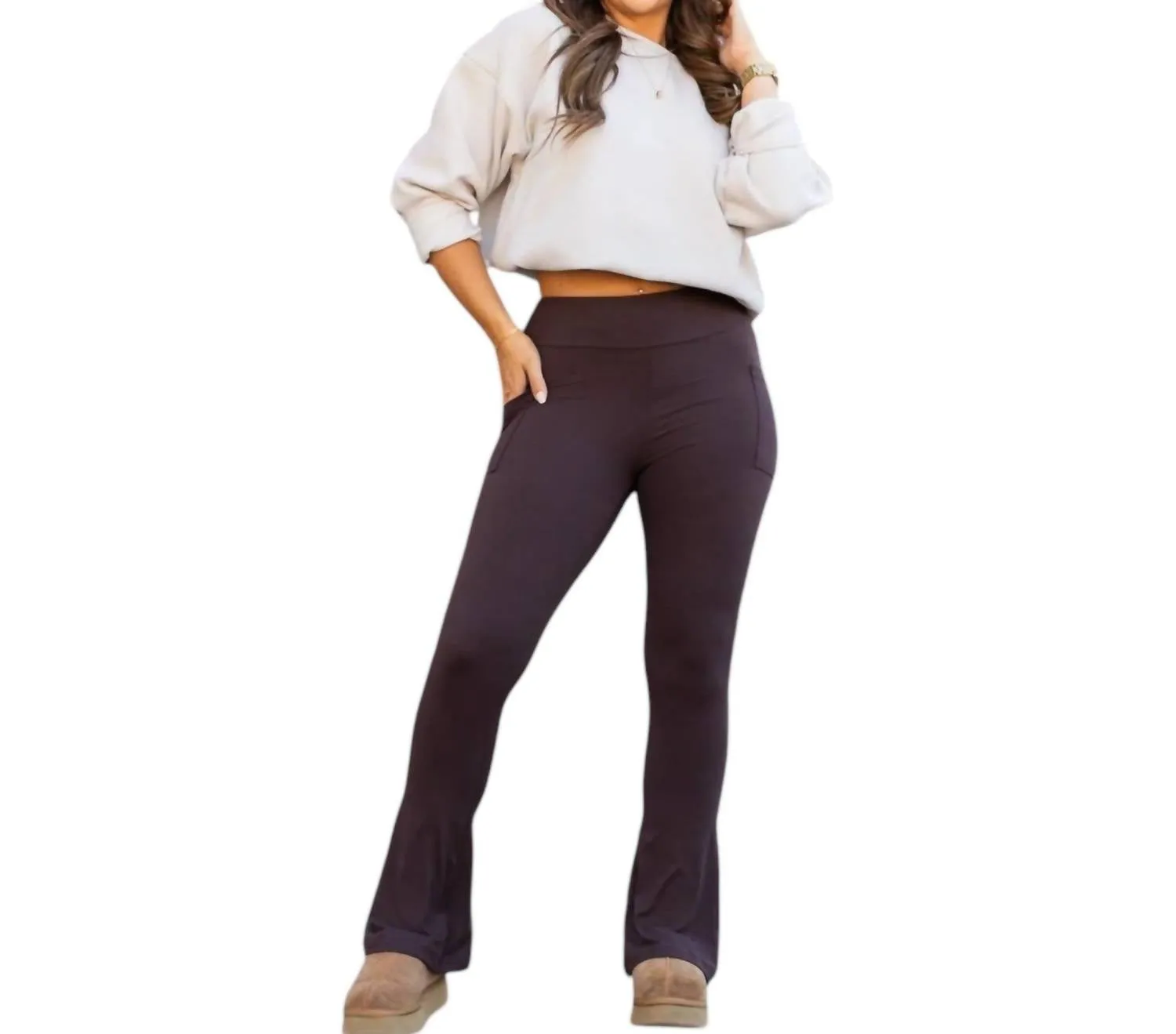Brandy Flare Leggings With Pockets In Brown