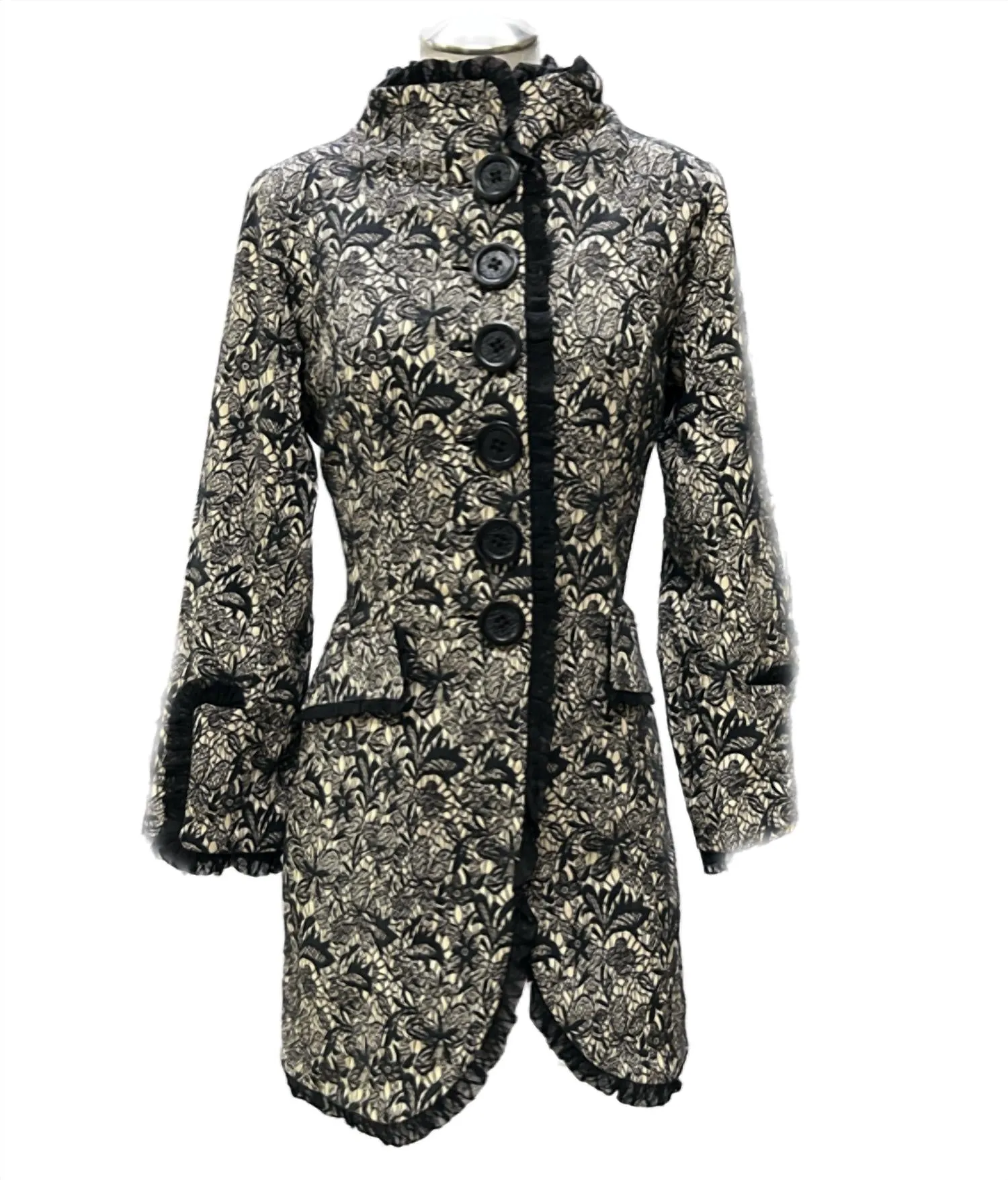 Button Down Coat In Black/white