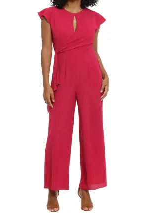 Cap Sleeve Keyhole Wide Leg Jumpsuit In Cherry
