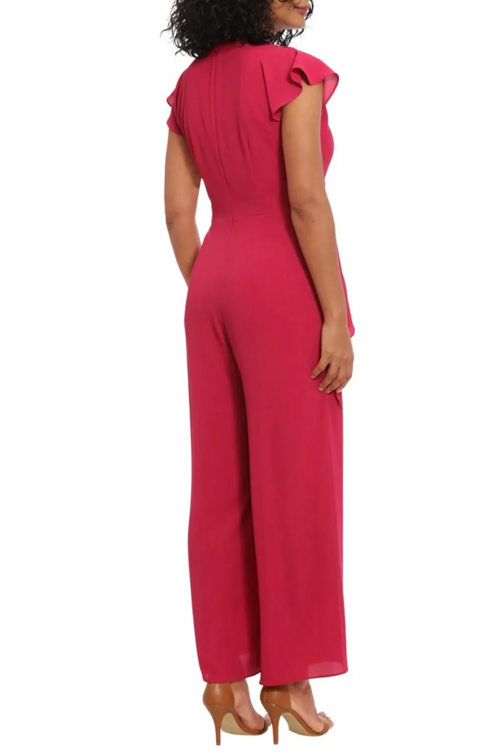 Cap Sleeve Keyhole Wide Leg Jumpsuit In Cherry