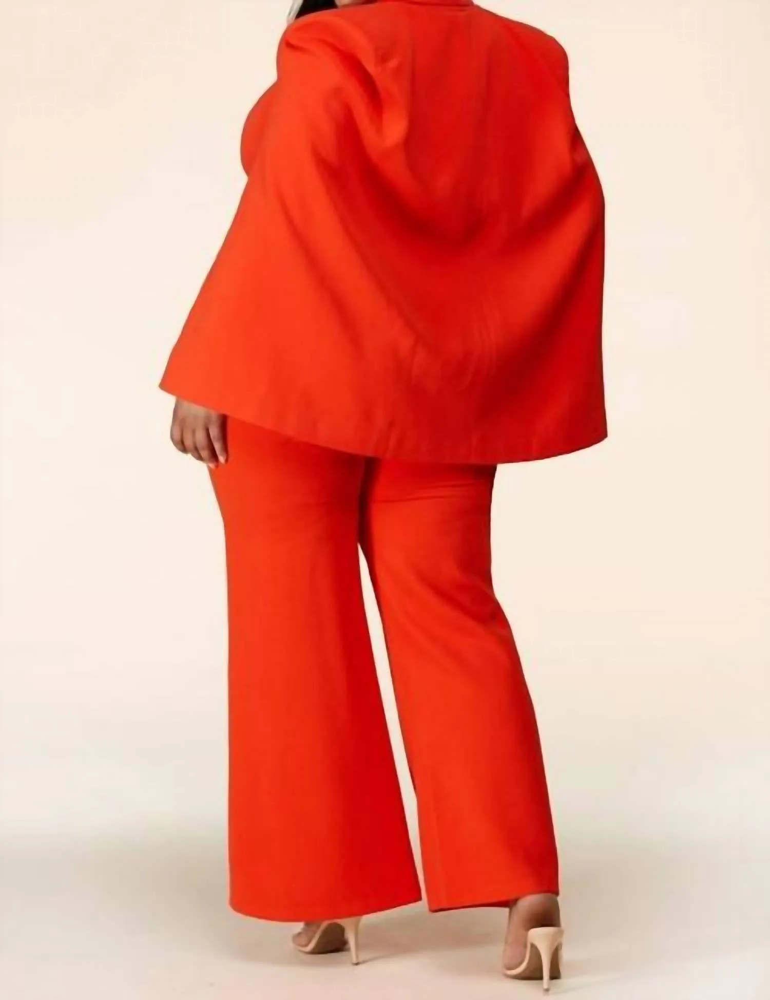 Caped Blazer Suit In Coral Red