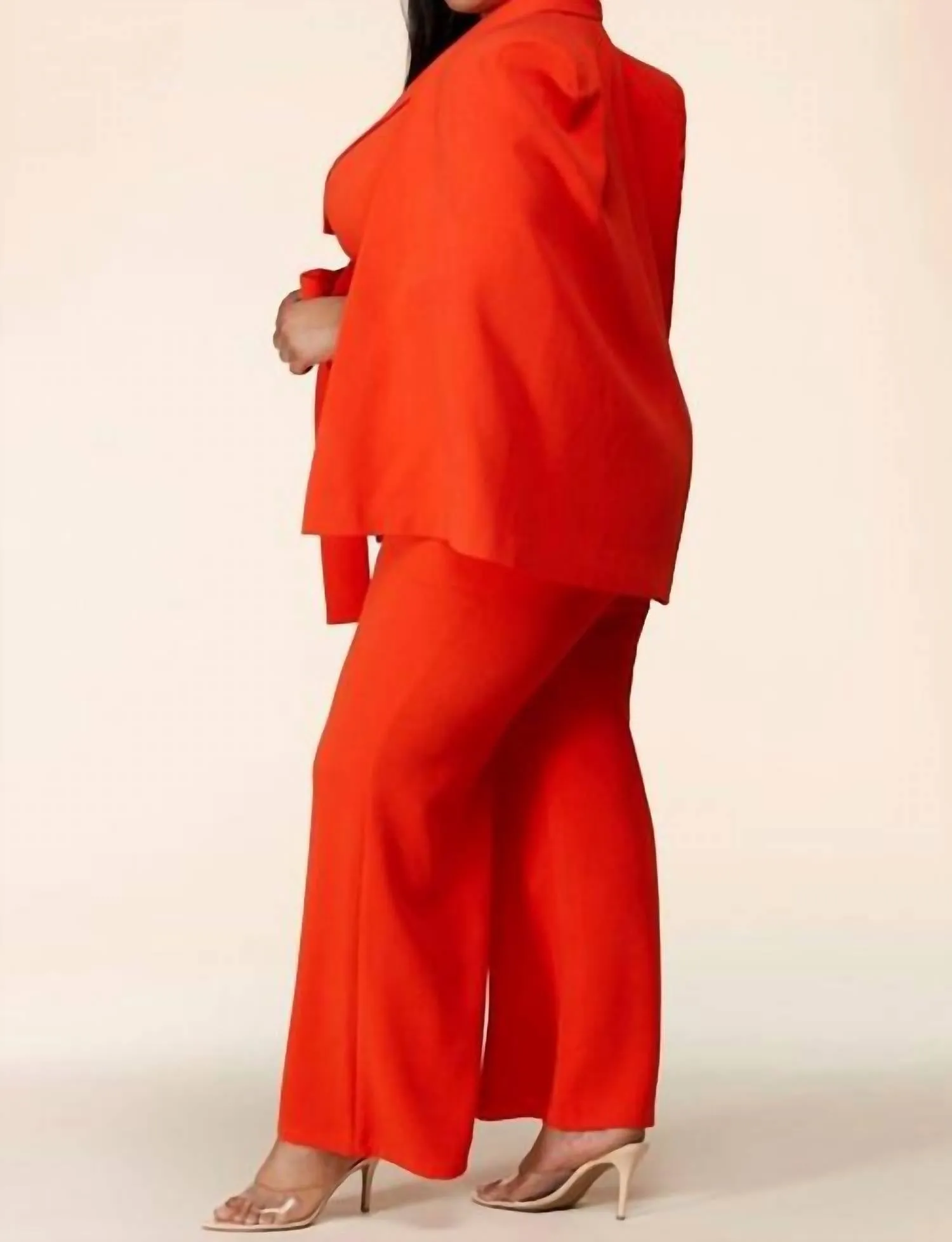 Caped Blazer Suit In Coral Red