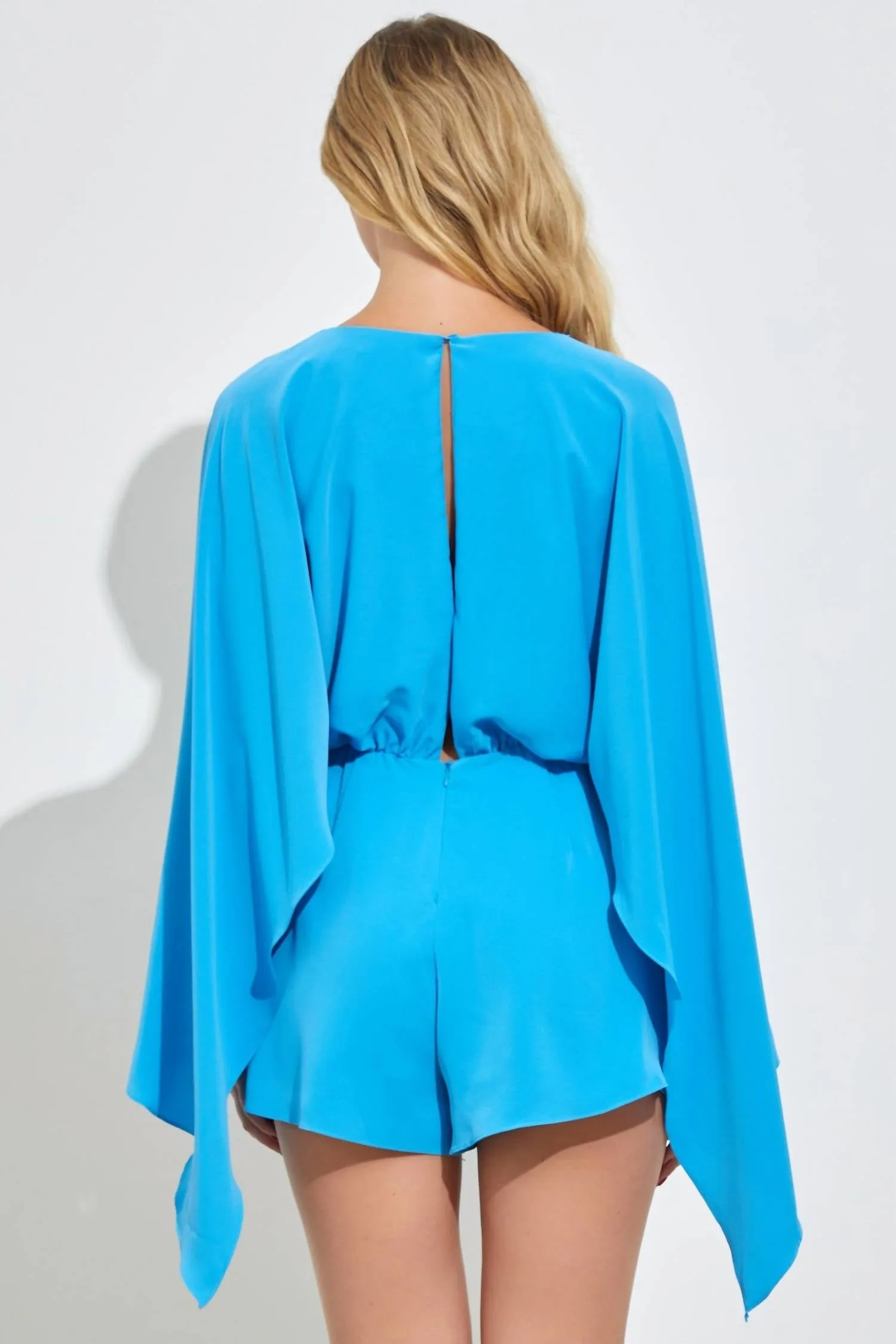 Capped Sleeve Romper In River Blue