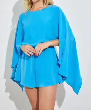 Capped Sleeve Romper In River Blue