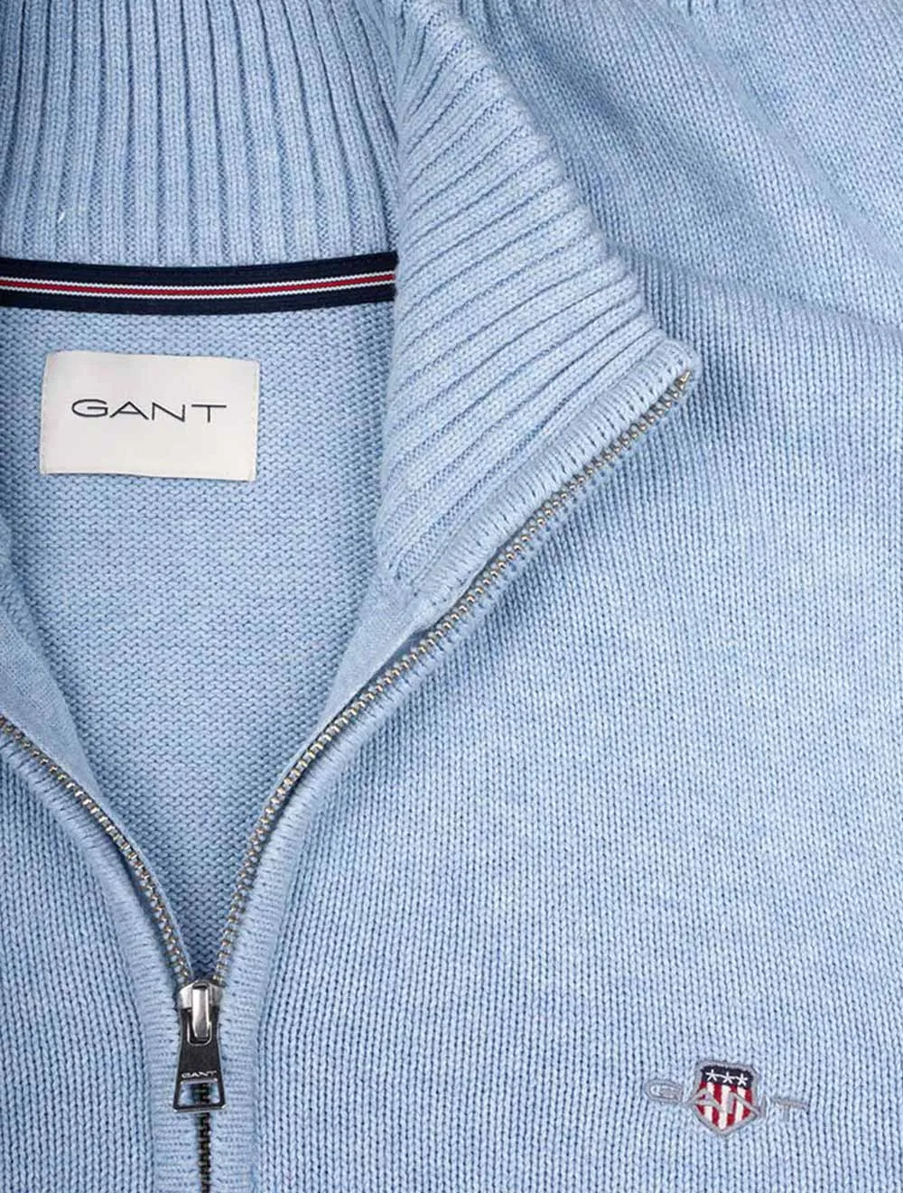 Casual Cotton Half Zip Light Blue Melange