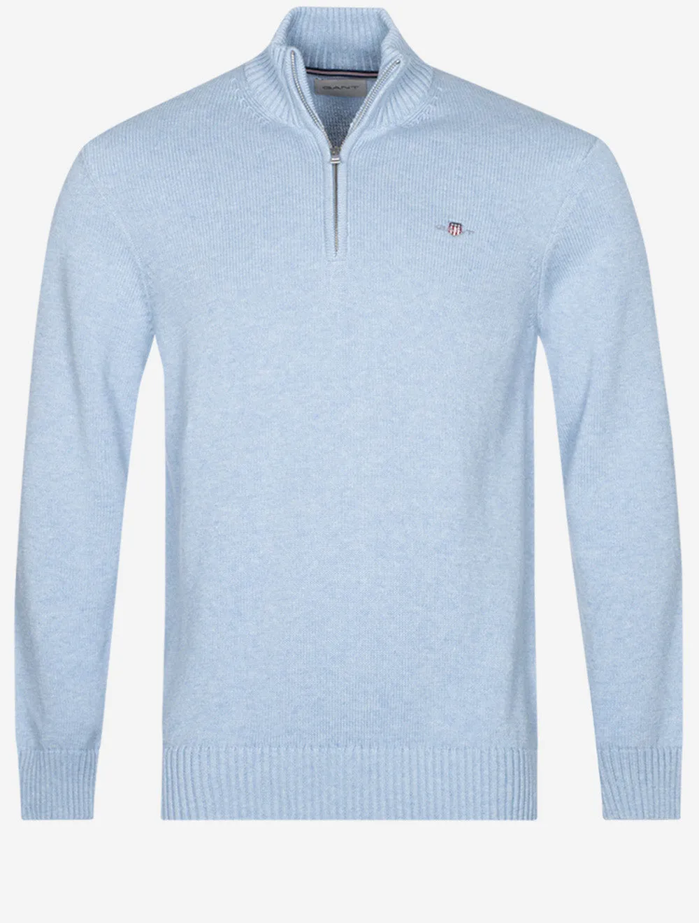 Casual Cotton Half Zip Light Blue Melange