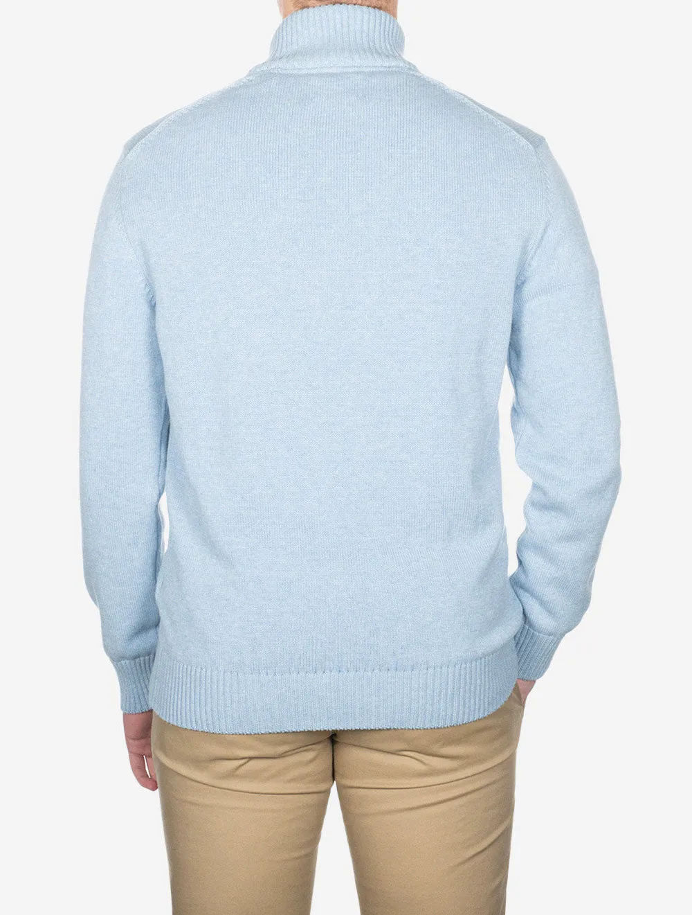 Casual Cotton Half Zip Light Blue Melange