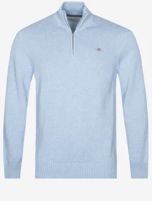 Casual Cotton Half Zip Light Blue Melange