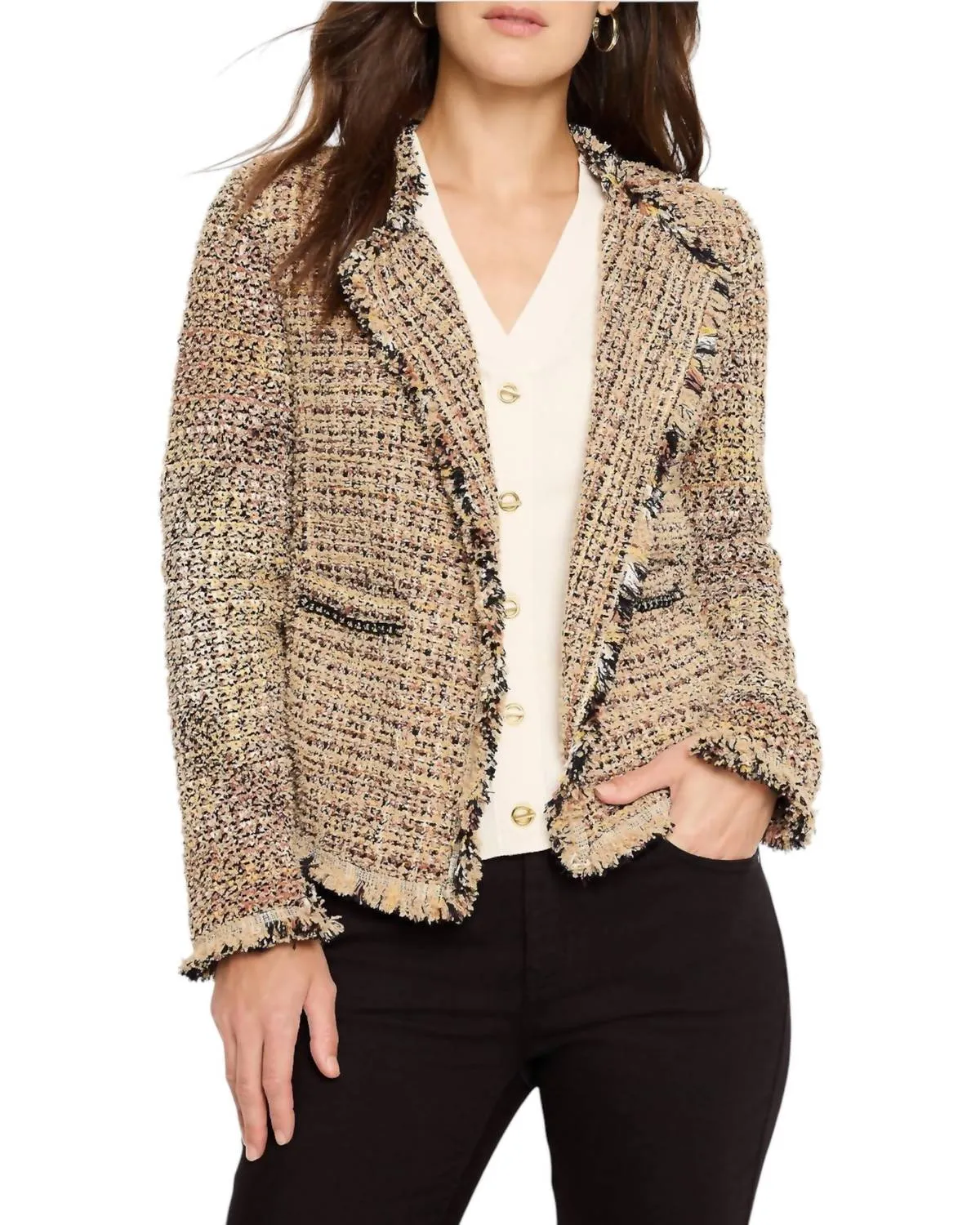 Chain Trim Fringe Mix Knit- Sweater In Neutral Mix