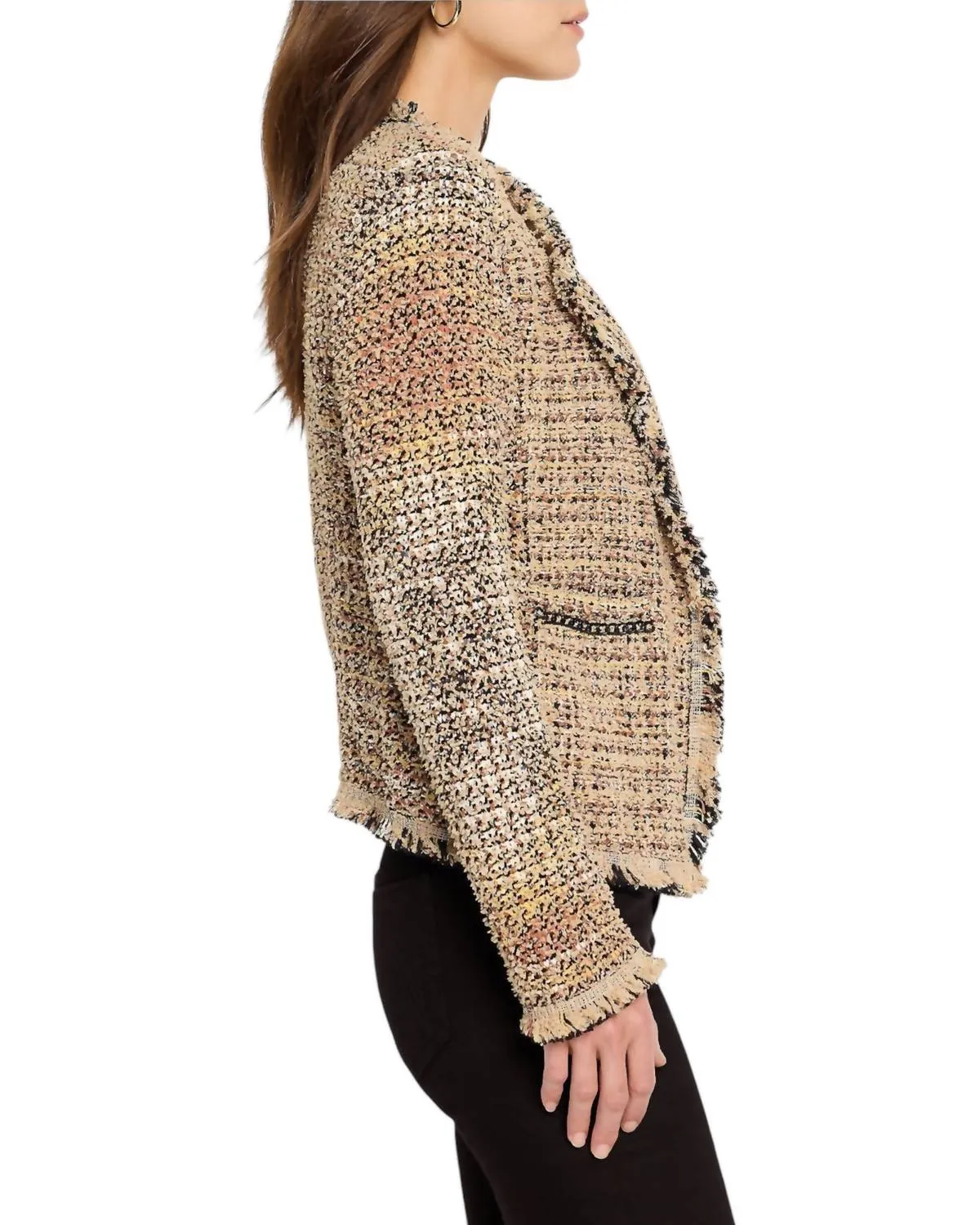 Chain Trim Fringe Mix Knit- Sweater In Neutral Mix