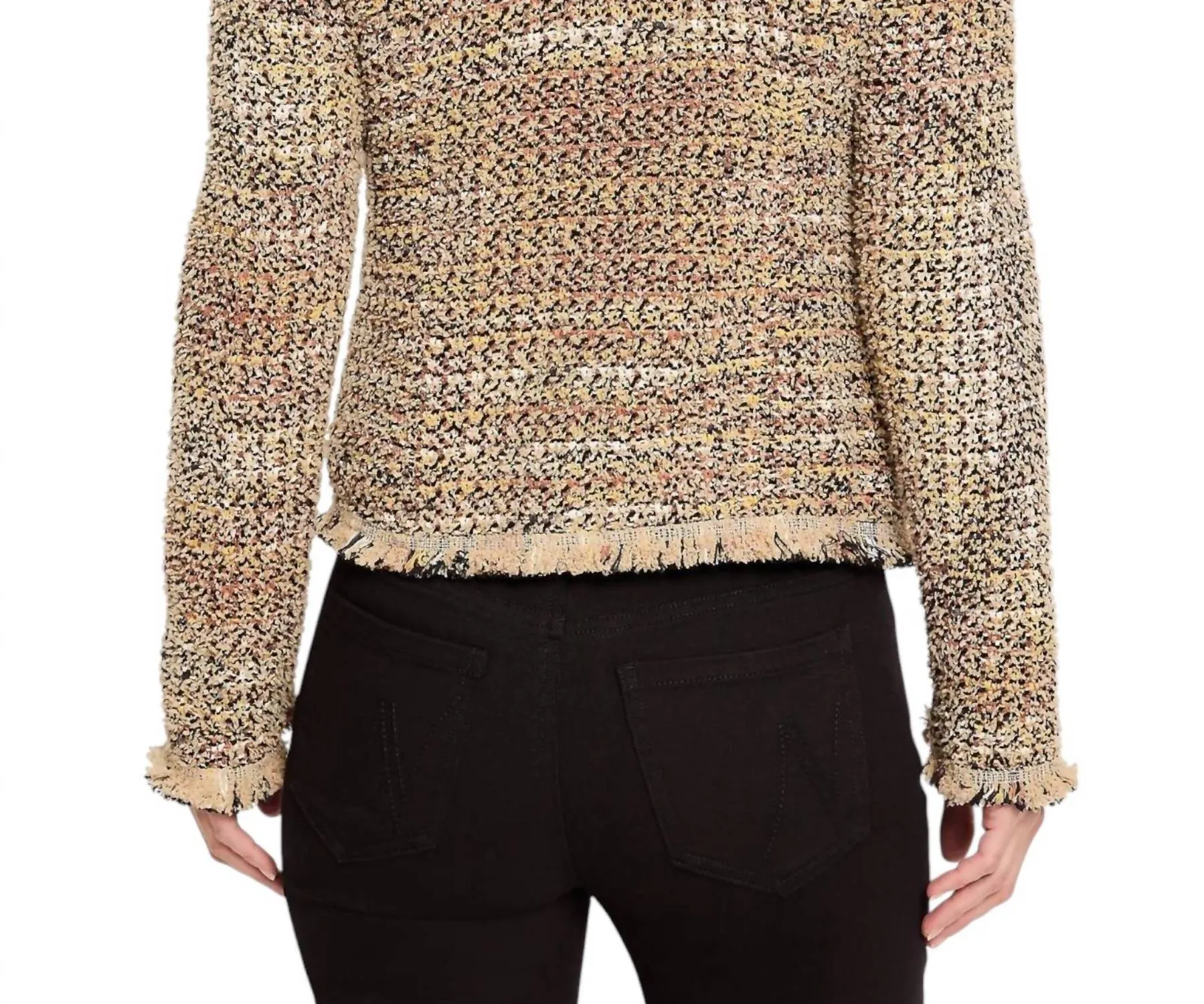Chain Trim Fringe Mix Knit- Sweater In Neutral Mix