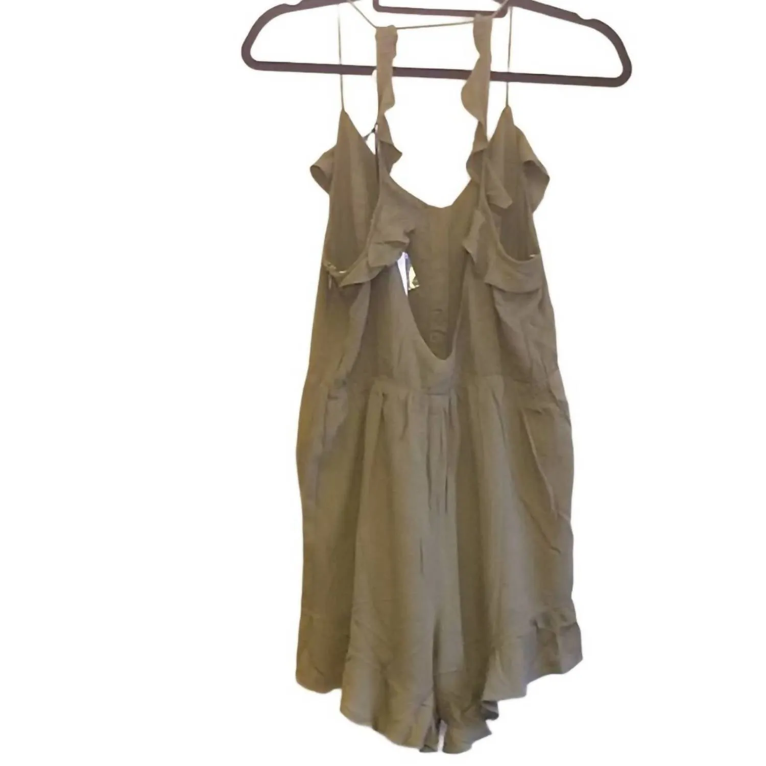 Chic Ruffled Romper In Olive Green
