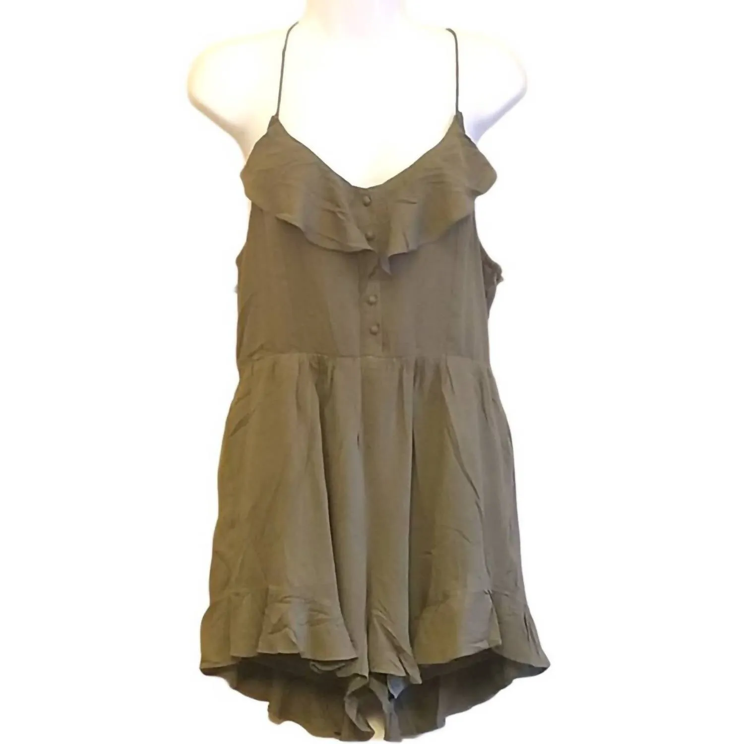 Chic Ruffled Romper In Olive Green