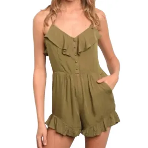 Chic Ruffled Romper In Olive Green
