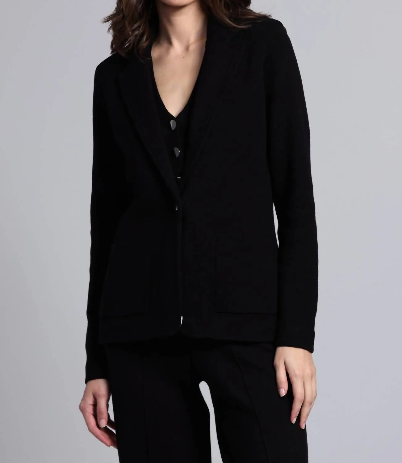 Cotton Blend Fitted Blazer In Black