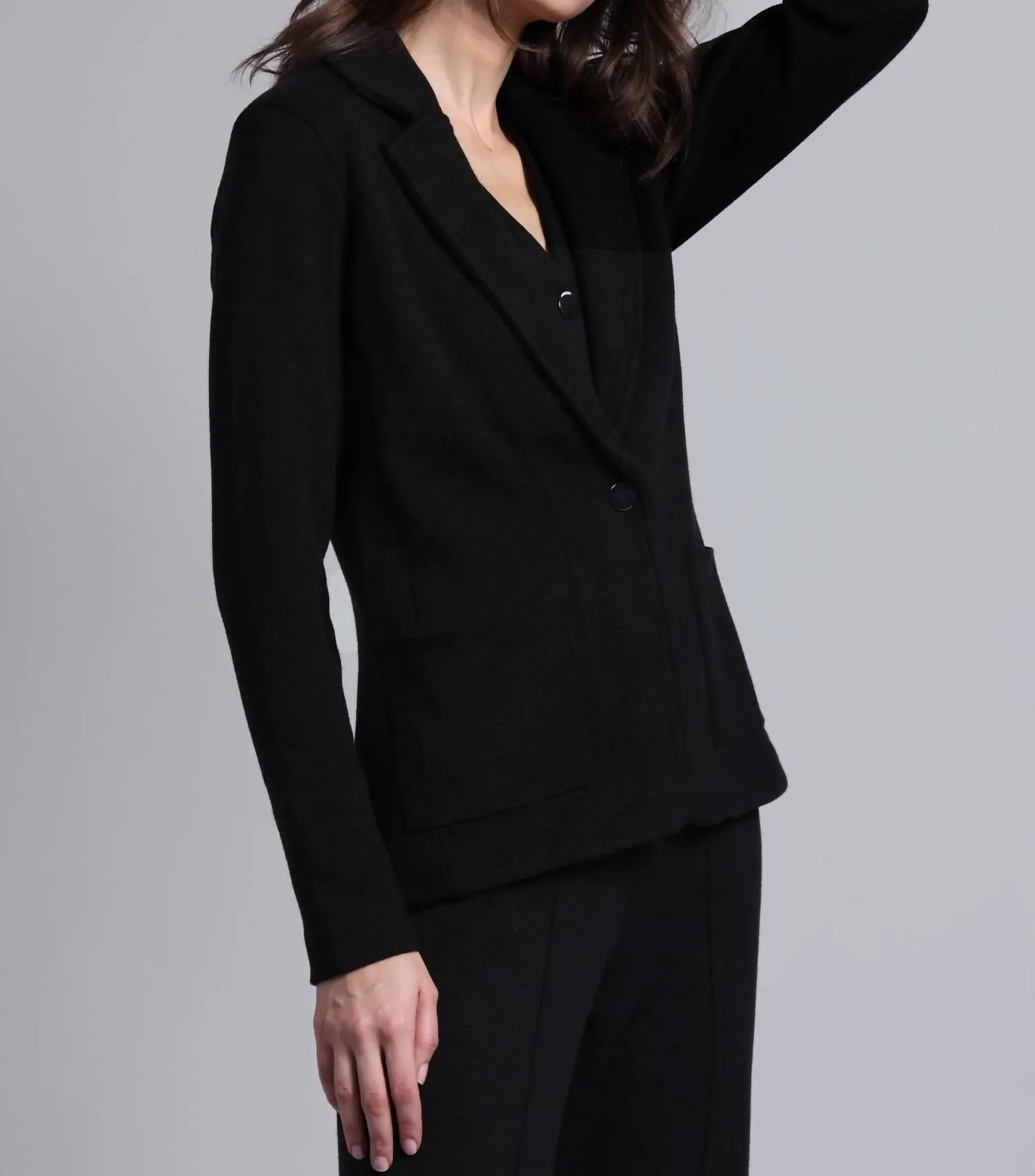 Cotton Blend Fitted Blazer In Black