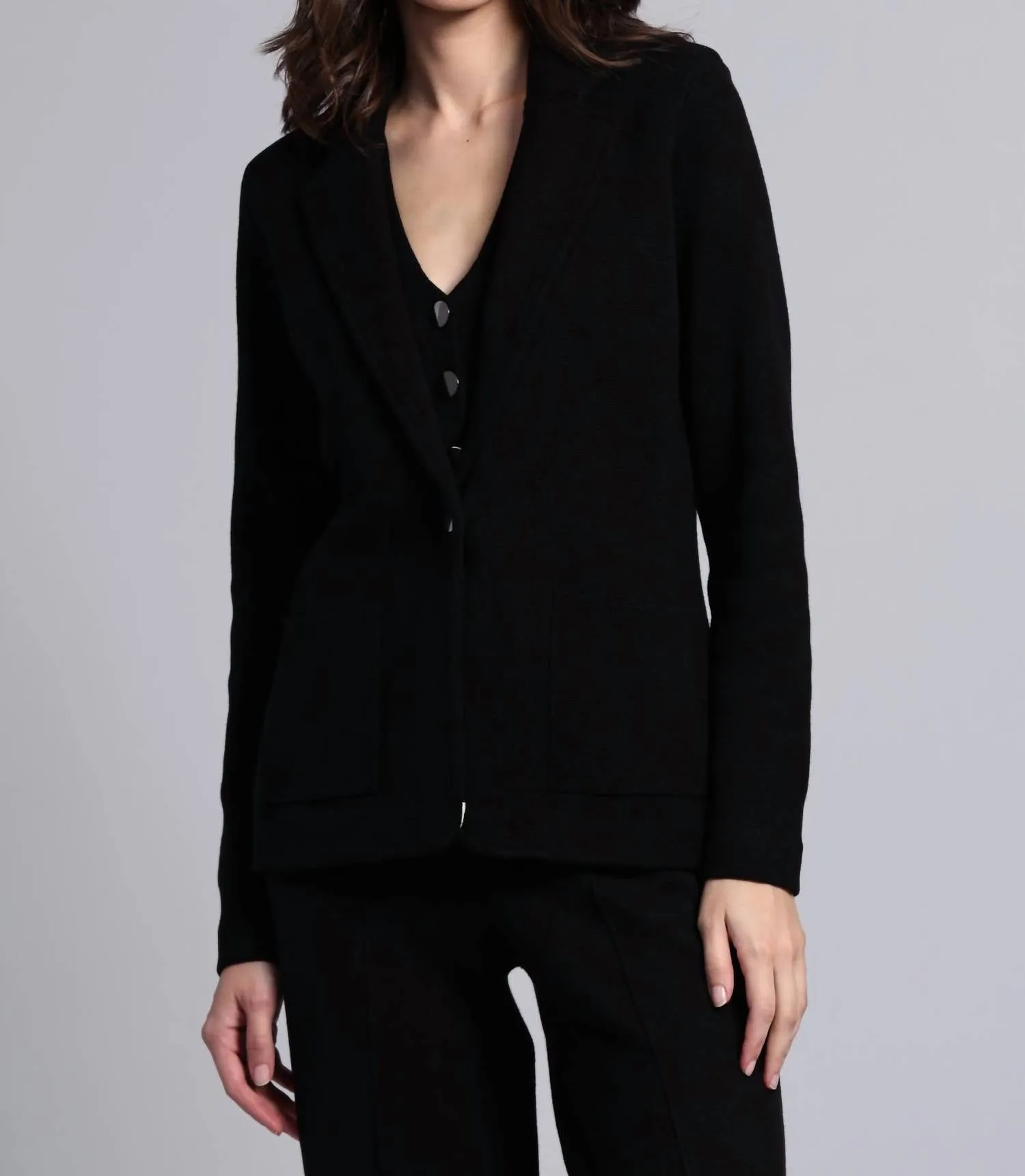 Cotton Blend Fitted Blazer In Black