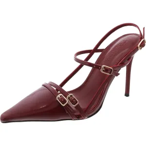 Deagan Womens Buckle Patent Leather Slingback Heels