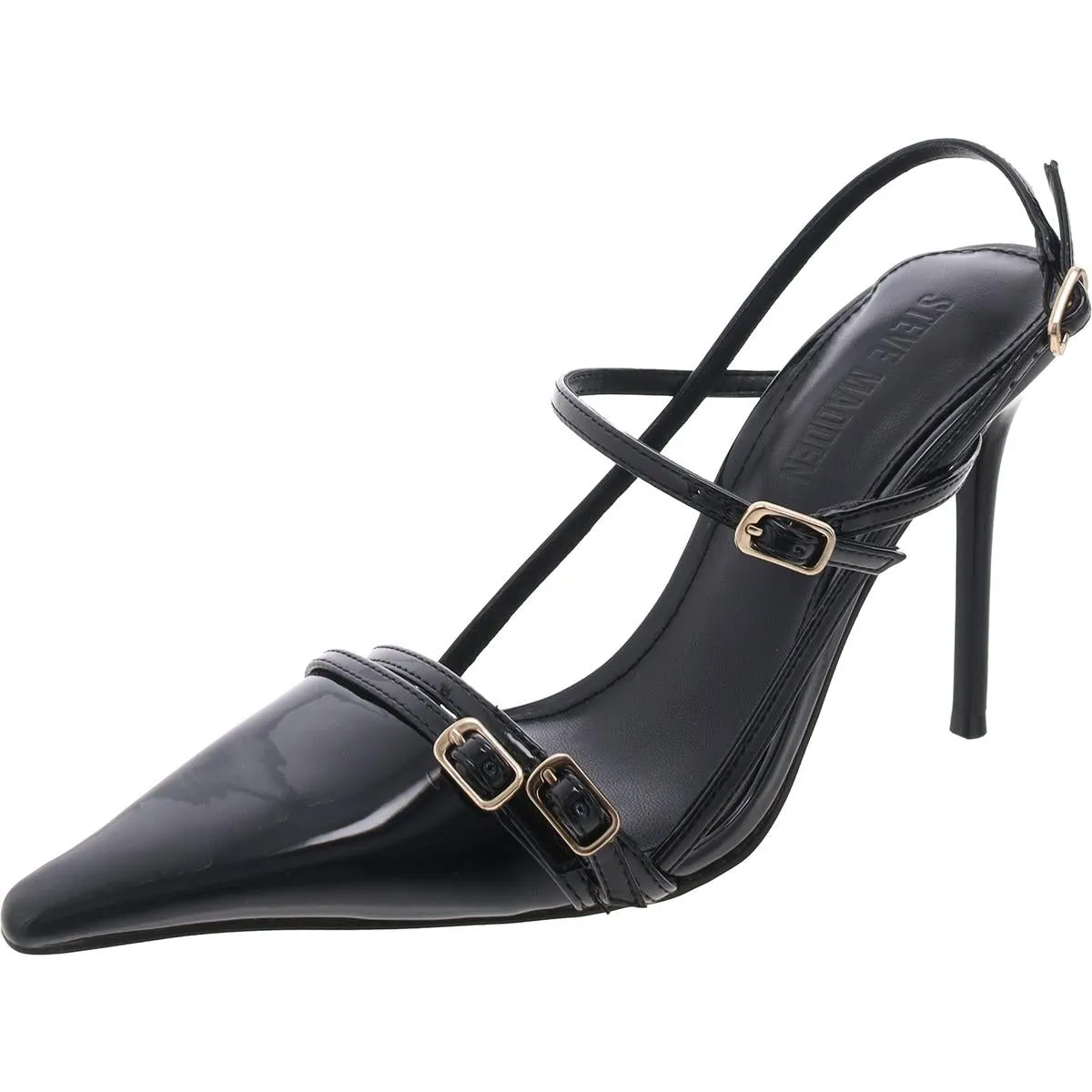 Deagan Womens Buckle Patent Leather Slingback Heels