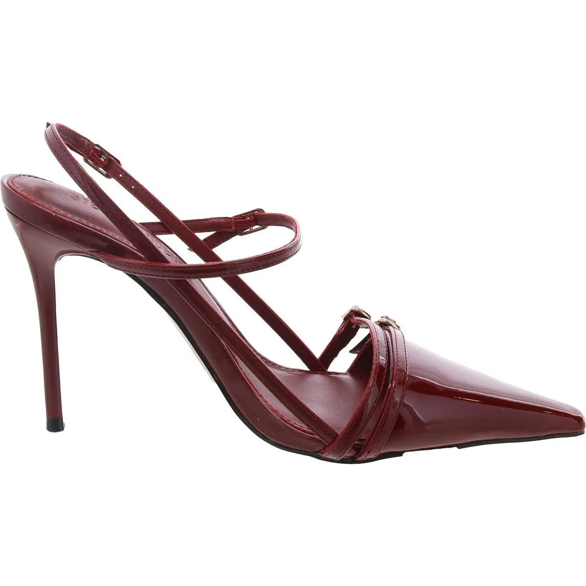 Deagan Womens Buckle Patent Leather Slingback Heels