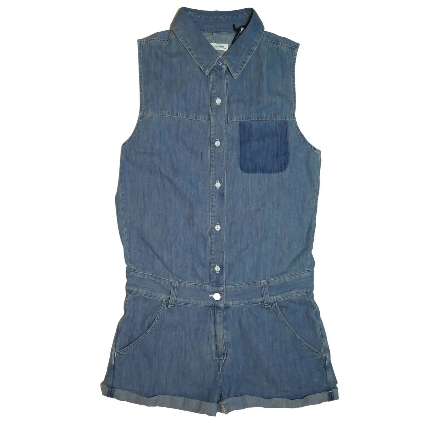 Denim Collared Romper In Blue