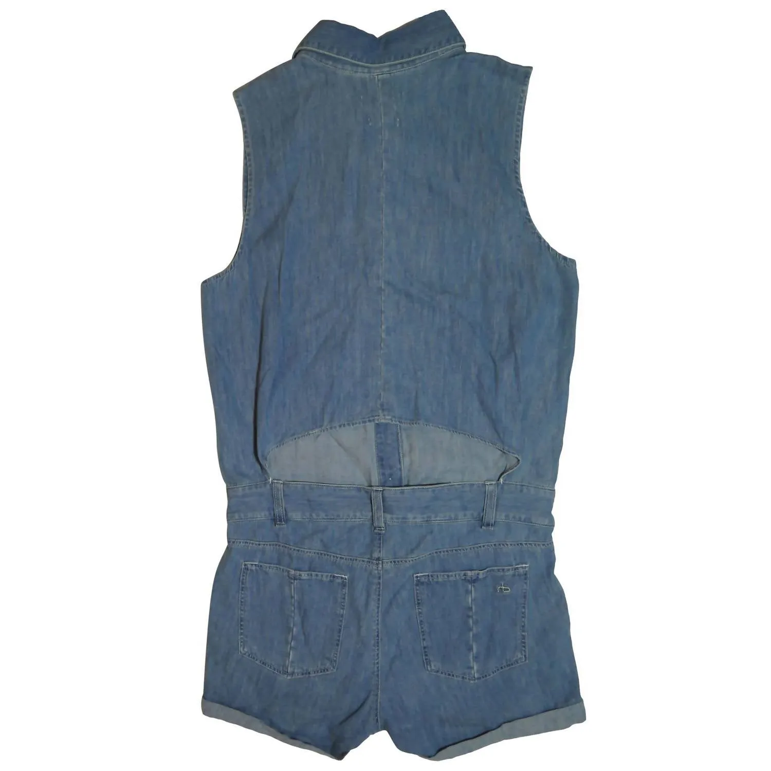 Denim Collared Romper In Blue