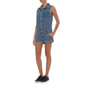 Denim Collared Romper In Blue