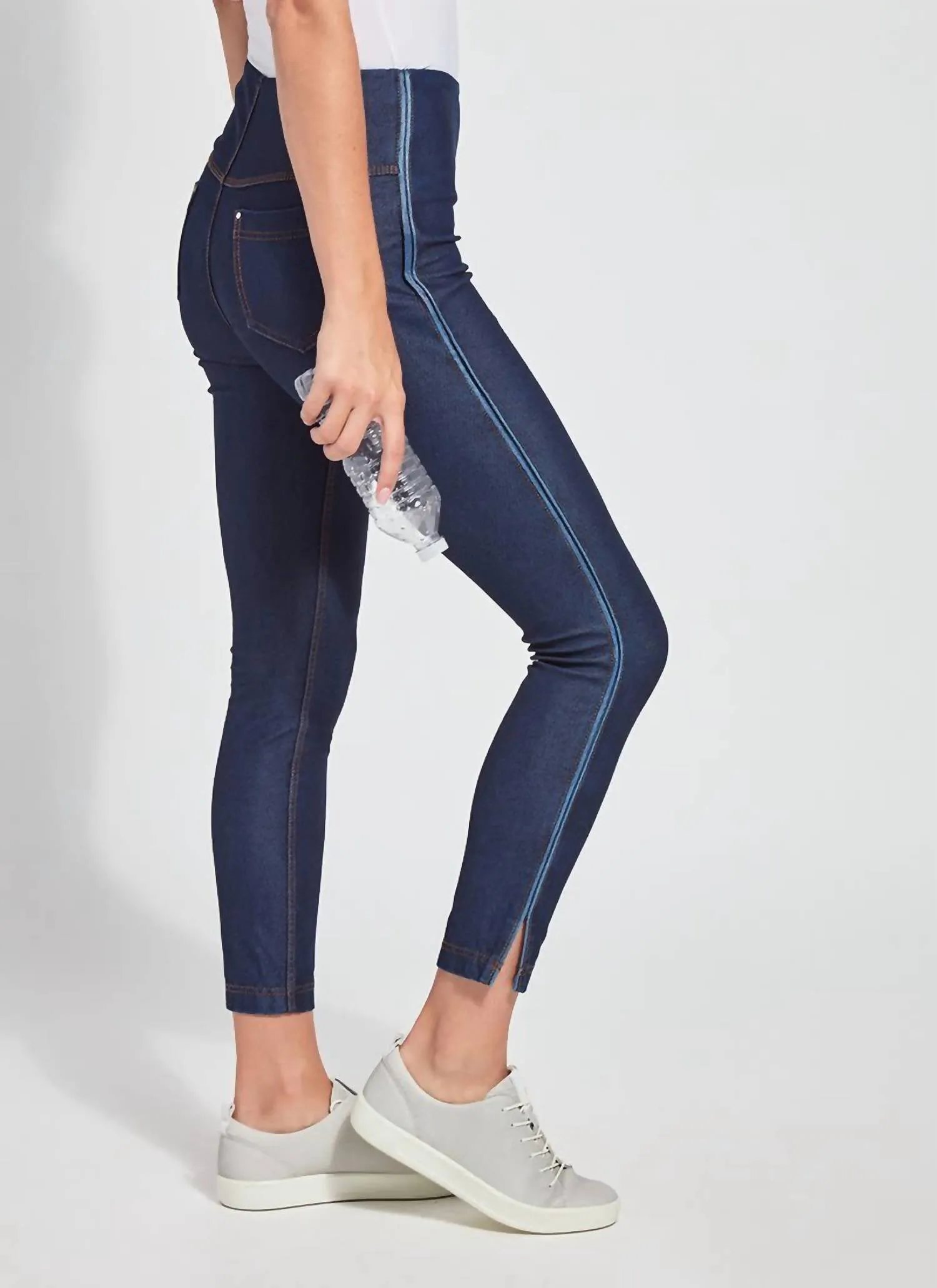 Denim Legging With Stripe In Indigo