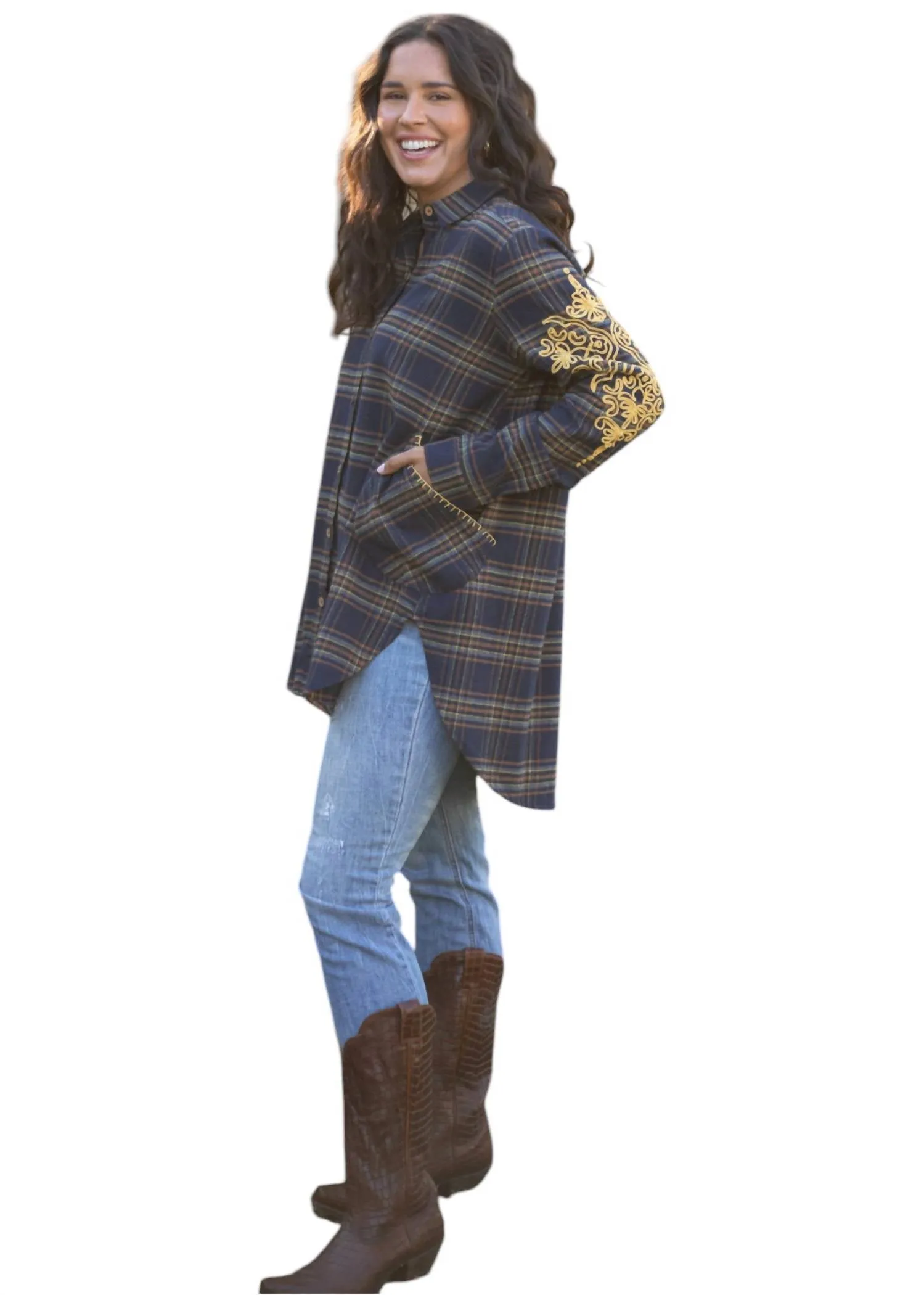Diane Button Down Top In Navy/gold