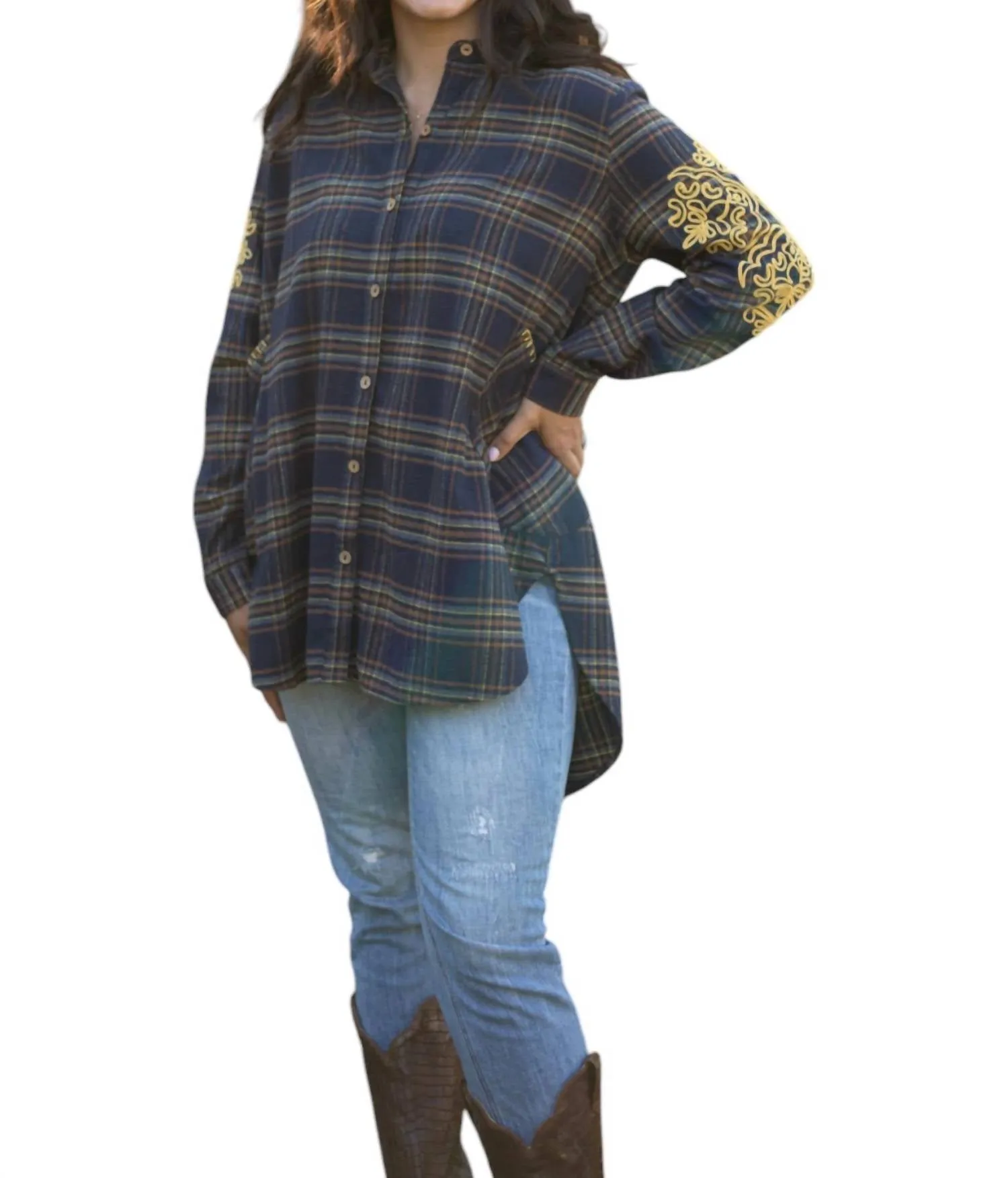 Diane Button Down Top In Navy/gold