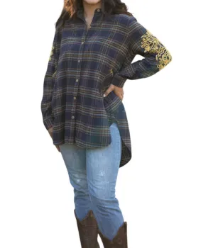 Diane Button Down Top In Navy/gold