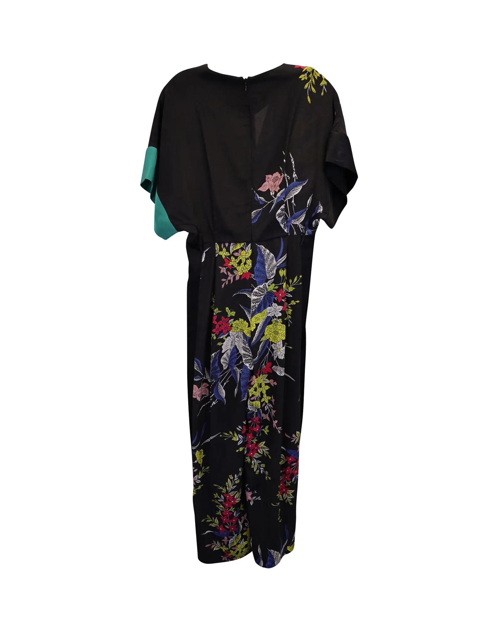Diane Von Furstenberg Floral Short Sleeve Jumpsuit in Black Silk