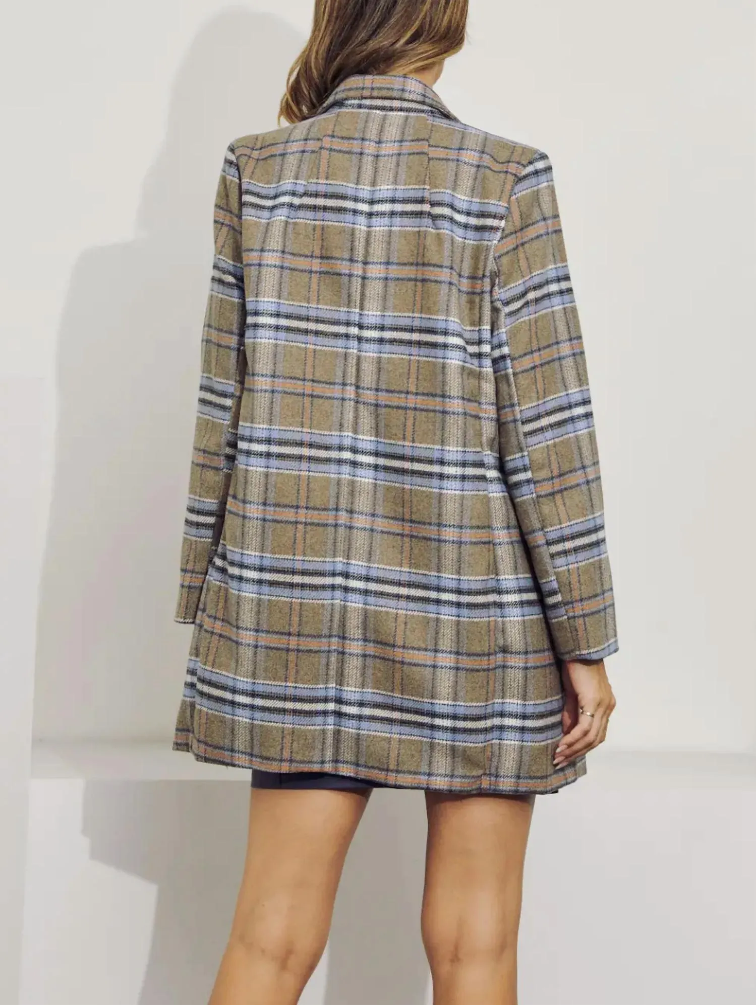 Double-Breasted Checked Coat In Taupe