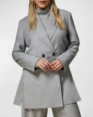Double Breasted Wool Blazer Jacket In Light Gray