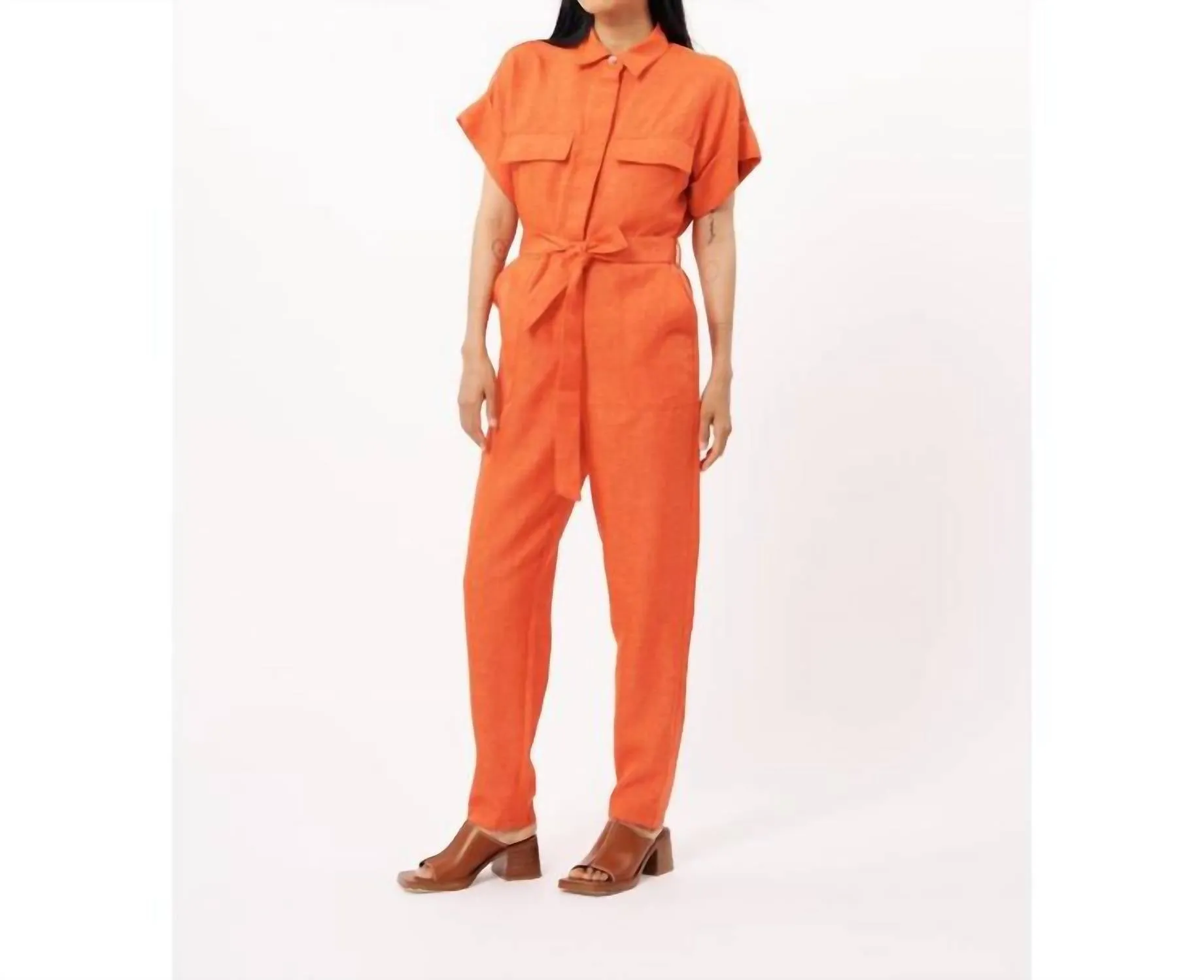 Elfie Woven Jumpsuit In Orange