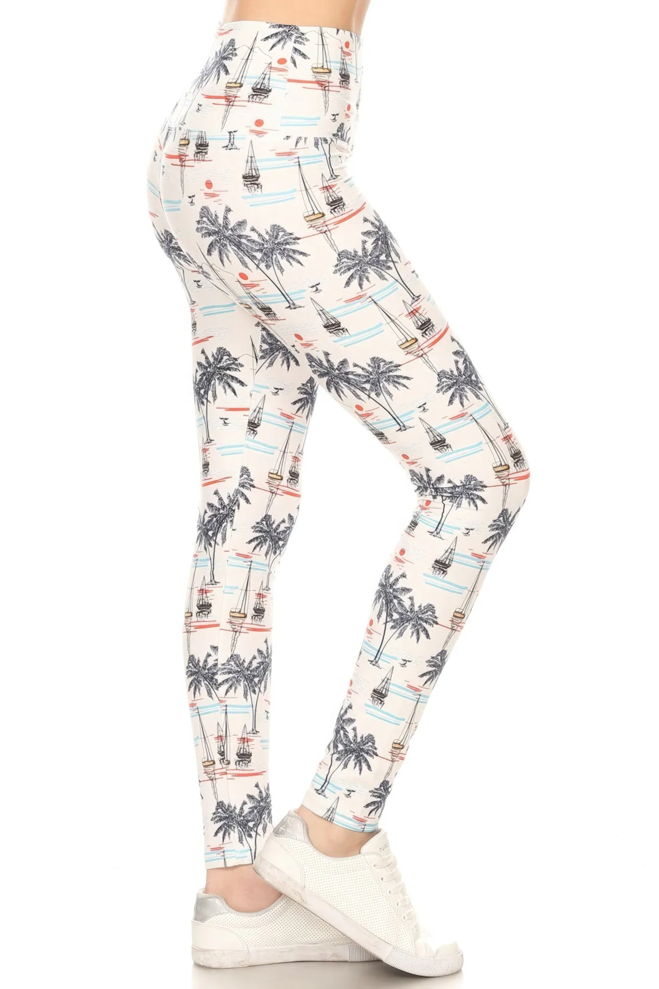 FASHNZFAB 5-inch Long Yoga Style Banded Lined Sailor Printed Knit Legging With High Waist