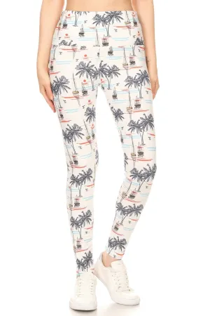 FASHNZFAB 5-inch Long Yoga Style Banded Lined Sailor Printed Knit Legging With High Waist