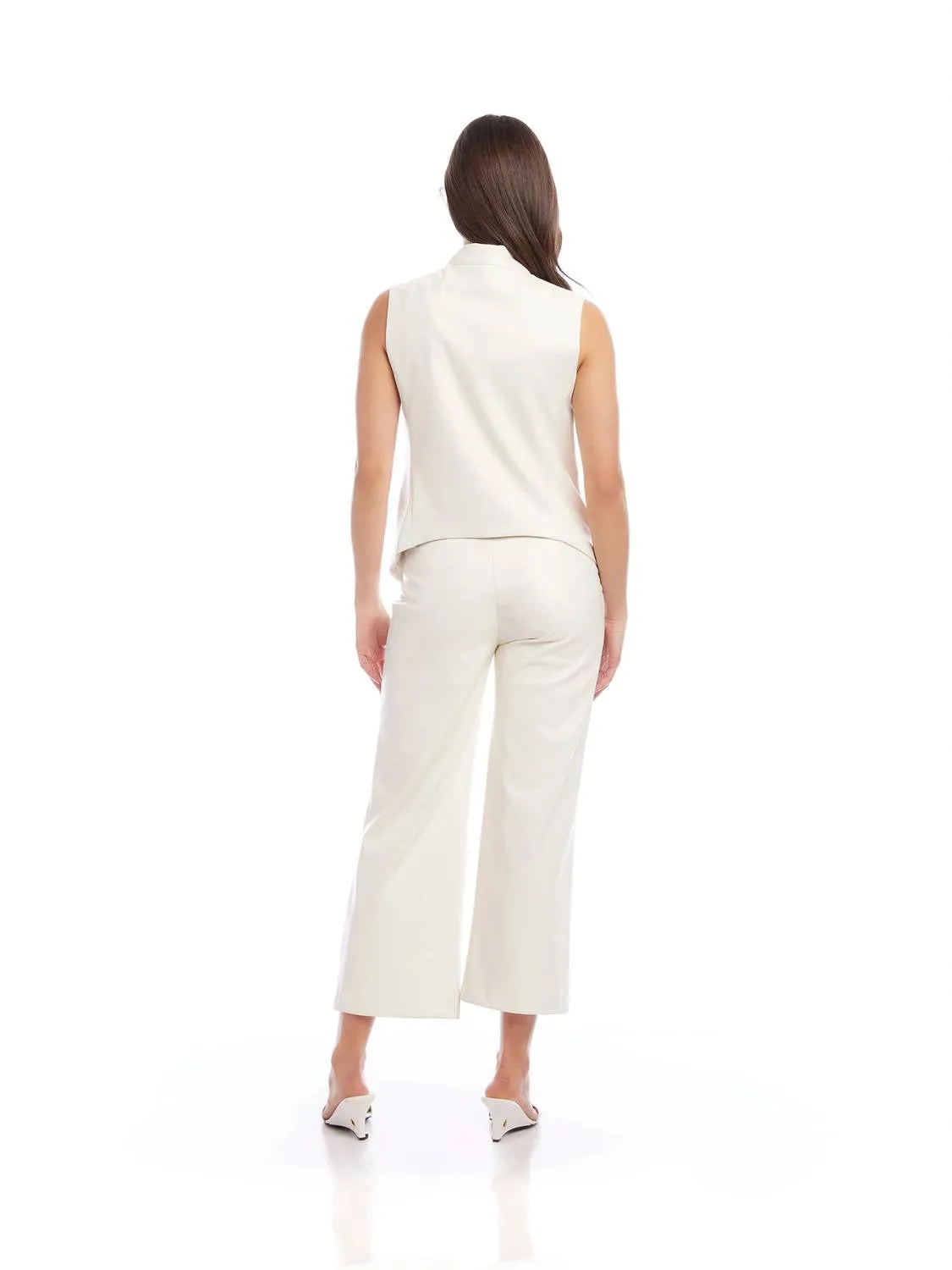 Faux Leather Vest In Off White