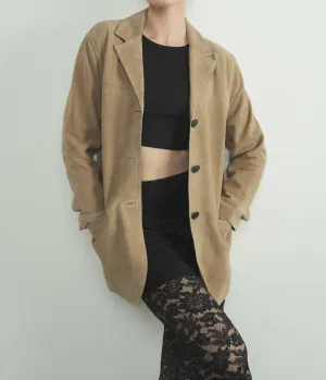 Faux Suede Blazer In Camel