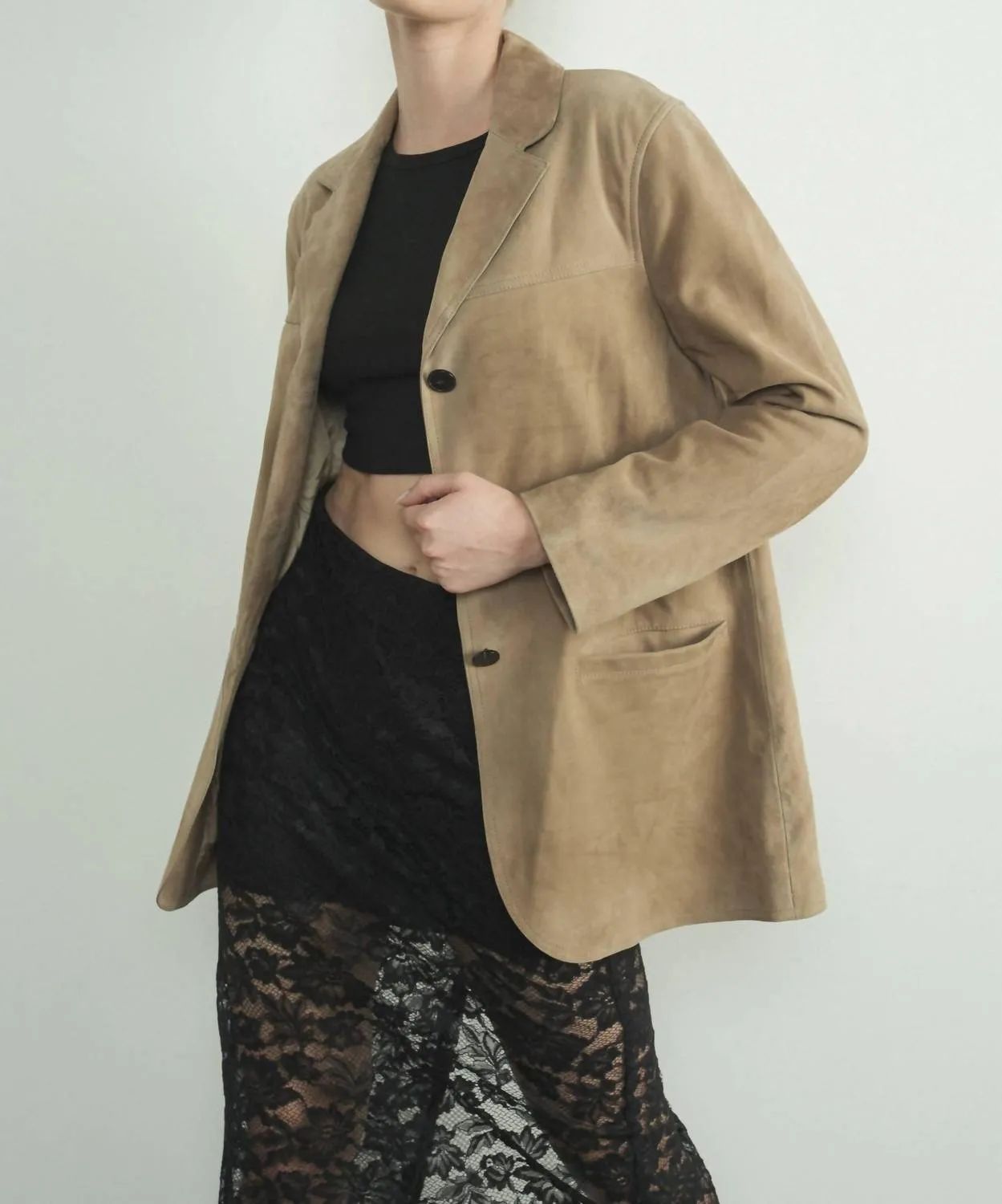 Faux Suede Blazer In Camel