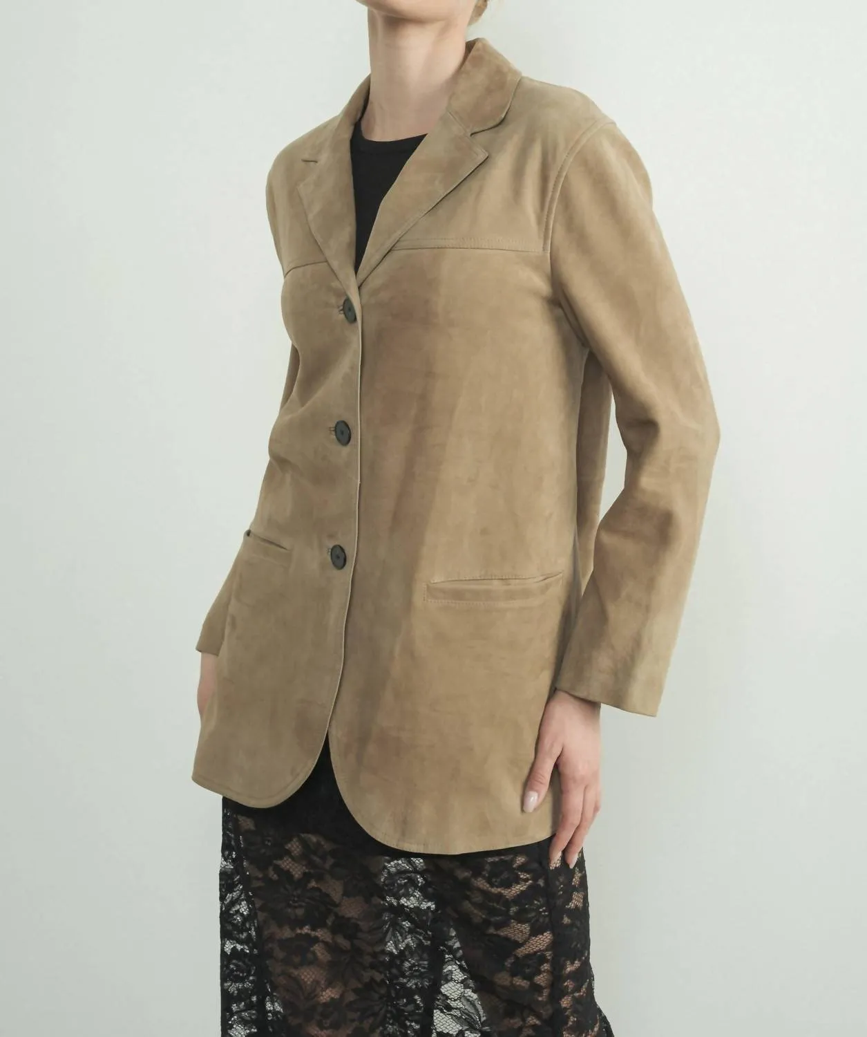 Faux Suede Blazer In Camel