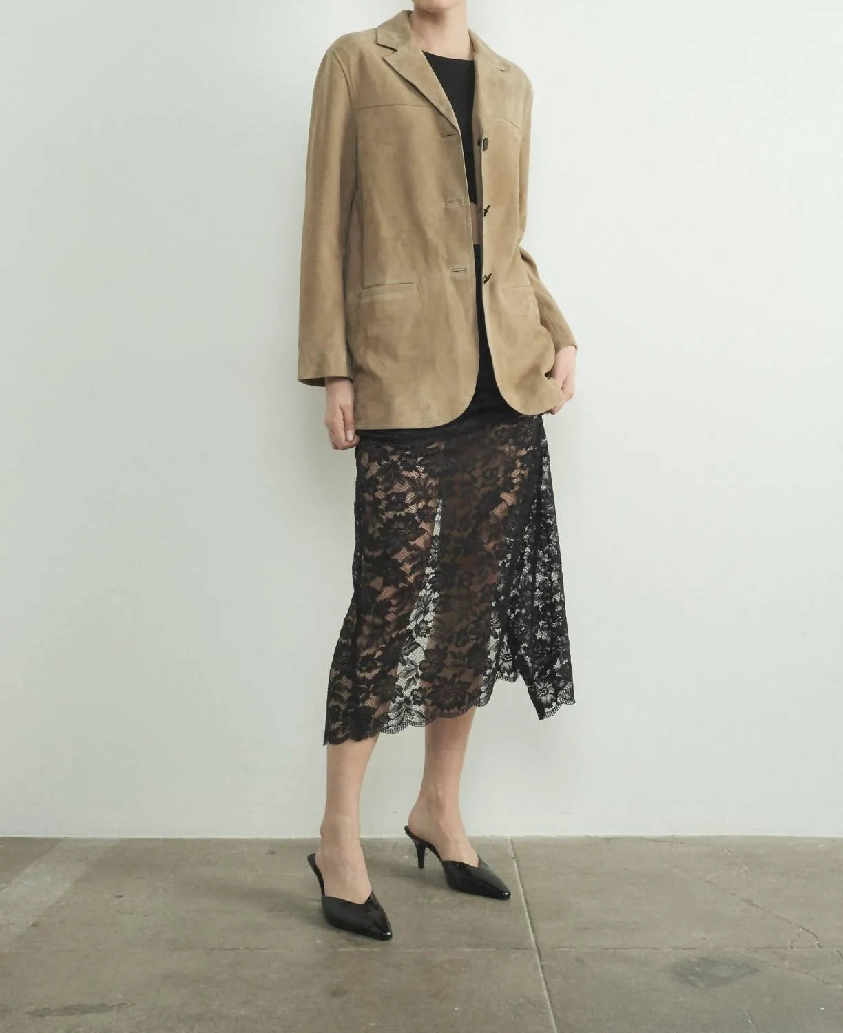 Faux Suede Blazer In Camel
