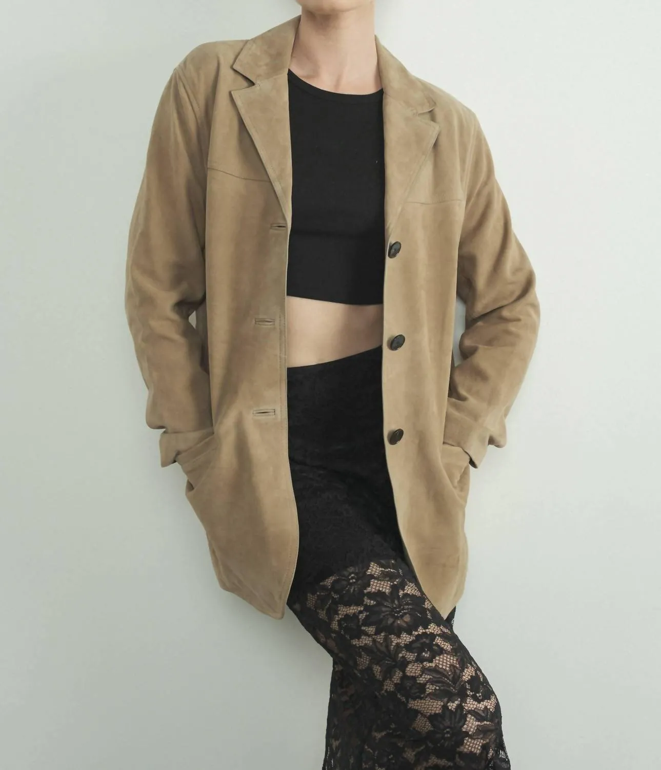 Faux Suede Blazer In Camel